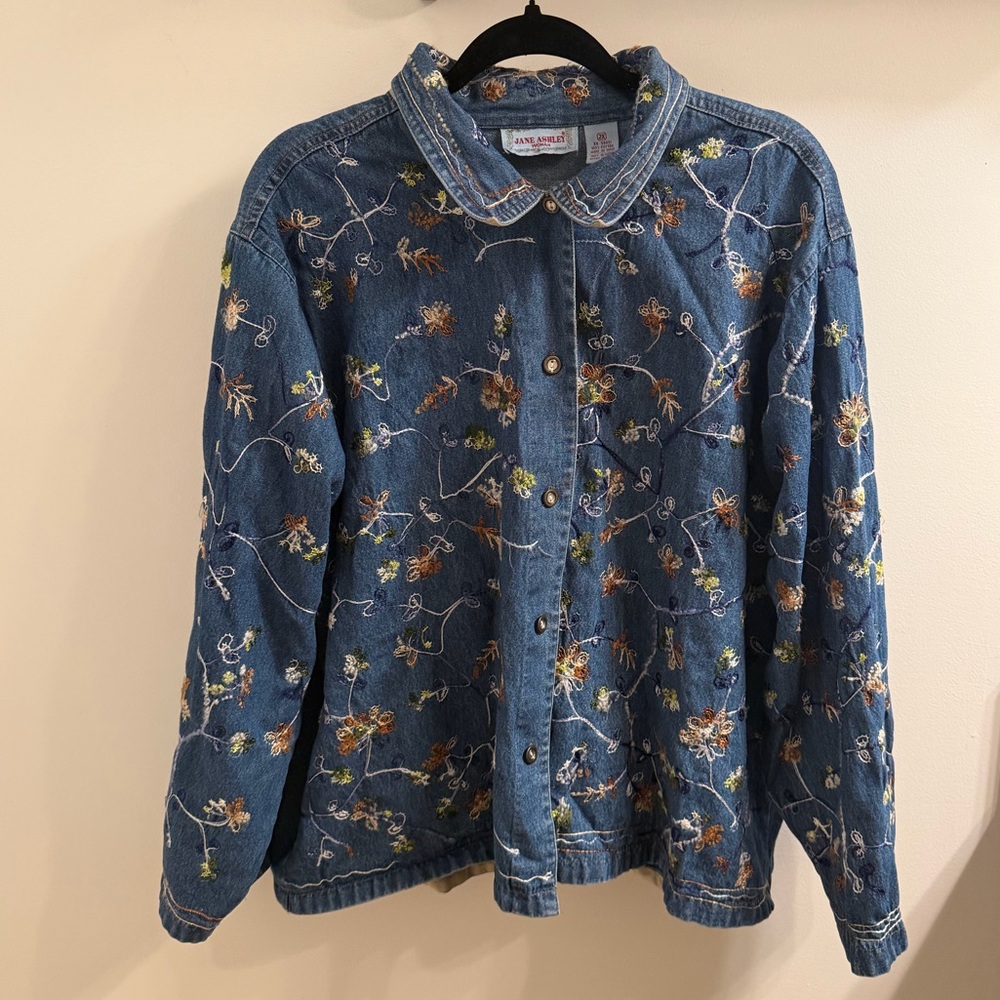 Jane Ashley Denim Embroidered Floral Jacket Size 2X